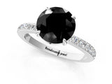 White gold Fancy Black Round Cut Diamond Pavé Engagement Ring with Round  Accents and Prong Setting_25