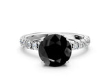 White gold Fancy Black Round Cut Diamond Pave Band Solitaire Ring with Round  and Prong Setting_72