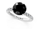 White gold Fancy Black Round Cut Diamond Pave Band Solitaire Ring with Round  and Prong Setting_73