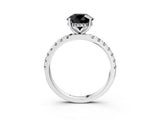 White gold Fancy Black Round Cut Diamond Pave Band Solitaire Ring with Round  and Prong Setting_75