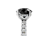 White gold Fancy Black Round Cut Diamond Pave Band Solitaire Ring with Round  and Prong Setting_77