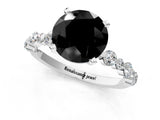 White gold Fancy Black Round Cut Diamond Prong Set Engagement Ring with Pave Band_1