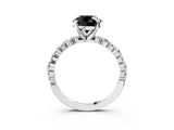 White gold Fancy Black Round Cut Diamond Prong Set Engagement Ring with Pave Band_3