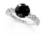 White gold Fancy Black Round Cut Diamond Prong Setting with Side Stones on a Pave Band_1