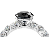 White gold Fancy Black Round Cut Diamond Prong Setting with Side Stones on a Pave Band_4