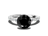 White gold Fancy Black Round Cut Diamond Ring with Marquise and Round  Side Stones and Four-Prong Setting_60