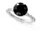 White gold Fancy Black Round Cut Diamond Ring with Marquise and Round  Side Stones and Four-Prong Setting_61