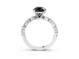 White gold Fancy Black Round Cut Diamond Ring with Marquise and Round  Side Stones and Four-Prong Setting_63