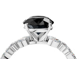 White gold Fancy Black Round Cut Diamond Ring with Marquise and Round  Side Stones and Four-Prong Setting_64