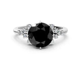 White gold Fancy Black Round Cut Diamond Ring with Side Stones and Four-Prong Setting_60
