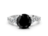 White gold Fancy Black Round Cut Diamond Scattered Round Accent Ring with Prong Setting_12