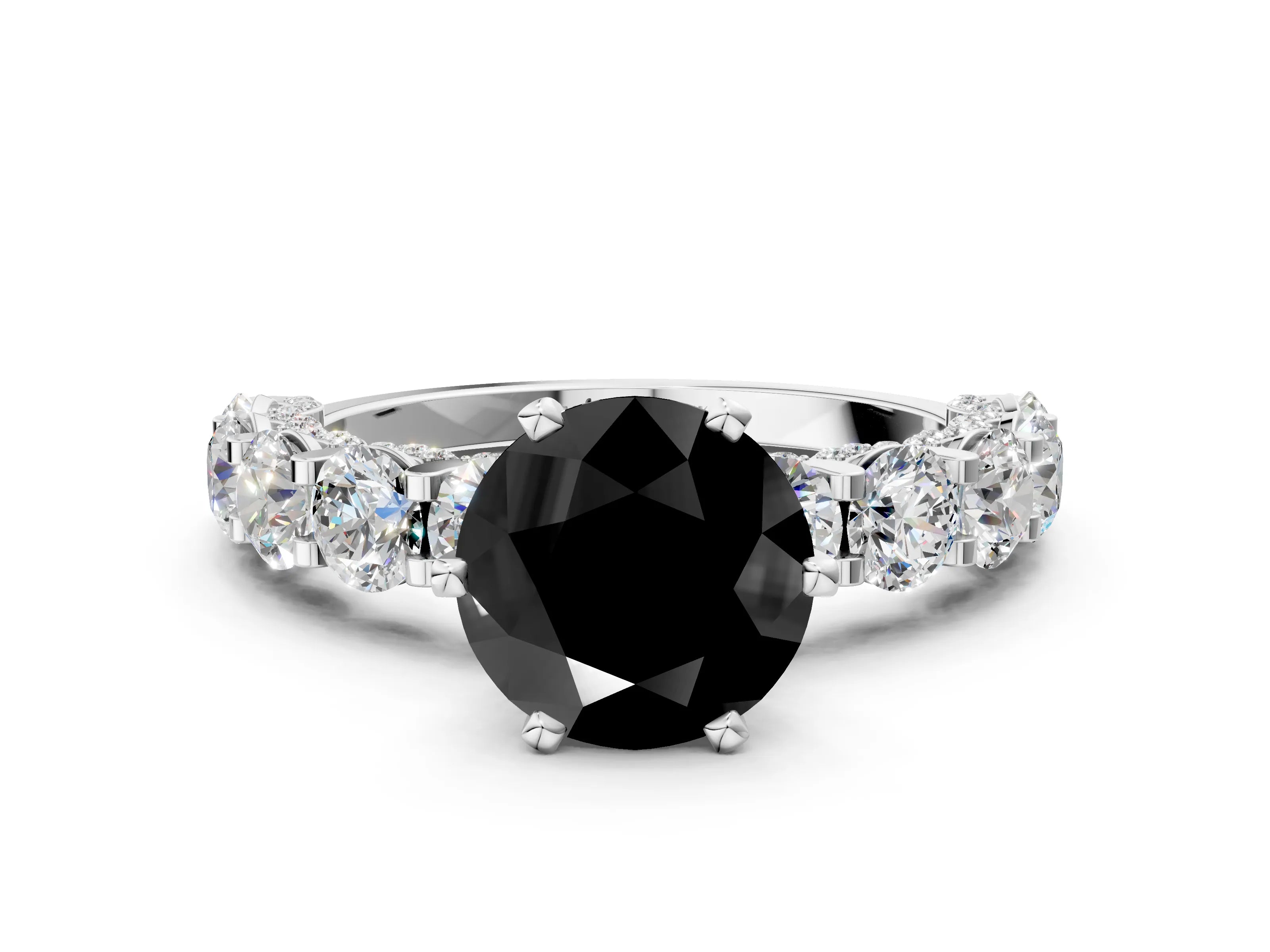 White gold Fancy Black Round Cut Diamond Side Stone Engagement Ring with Four-Prong Setting_36