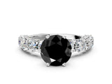 White gold Fancy Black Round Cut Diamond Side Stone Engagement Ring with Four-Prong Setting_36