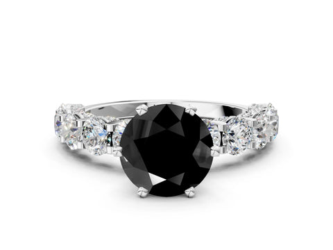 White gold Fancy Black Round Cut Diamond Side Stone Engagement Ring with Four-Prong Setting_36
