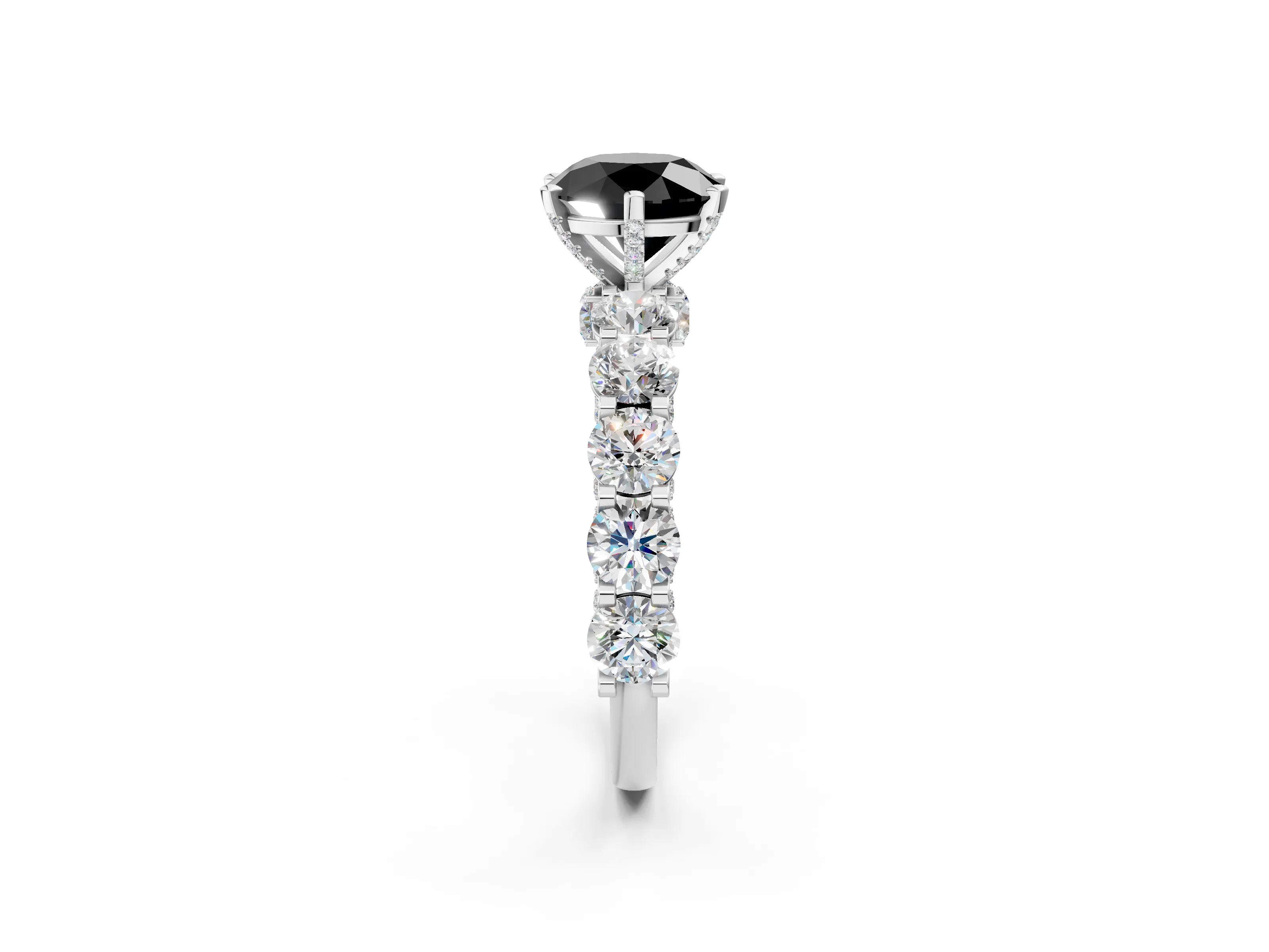White gold Fancy Black Round Cut Diamond Side Stone Engagement Ring with Four-Prong Setting_38