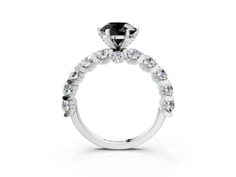 White gold Fancy Black Round Cut Diamond Side Stone Engagement Ring with Four-Prong Setting_39