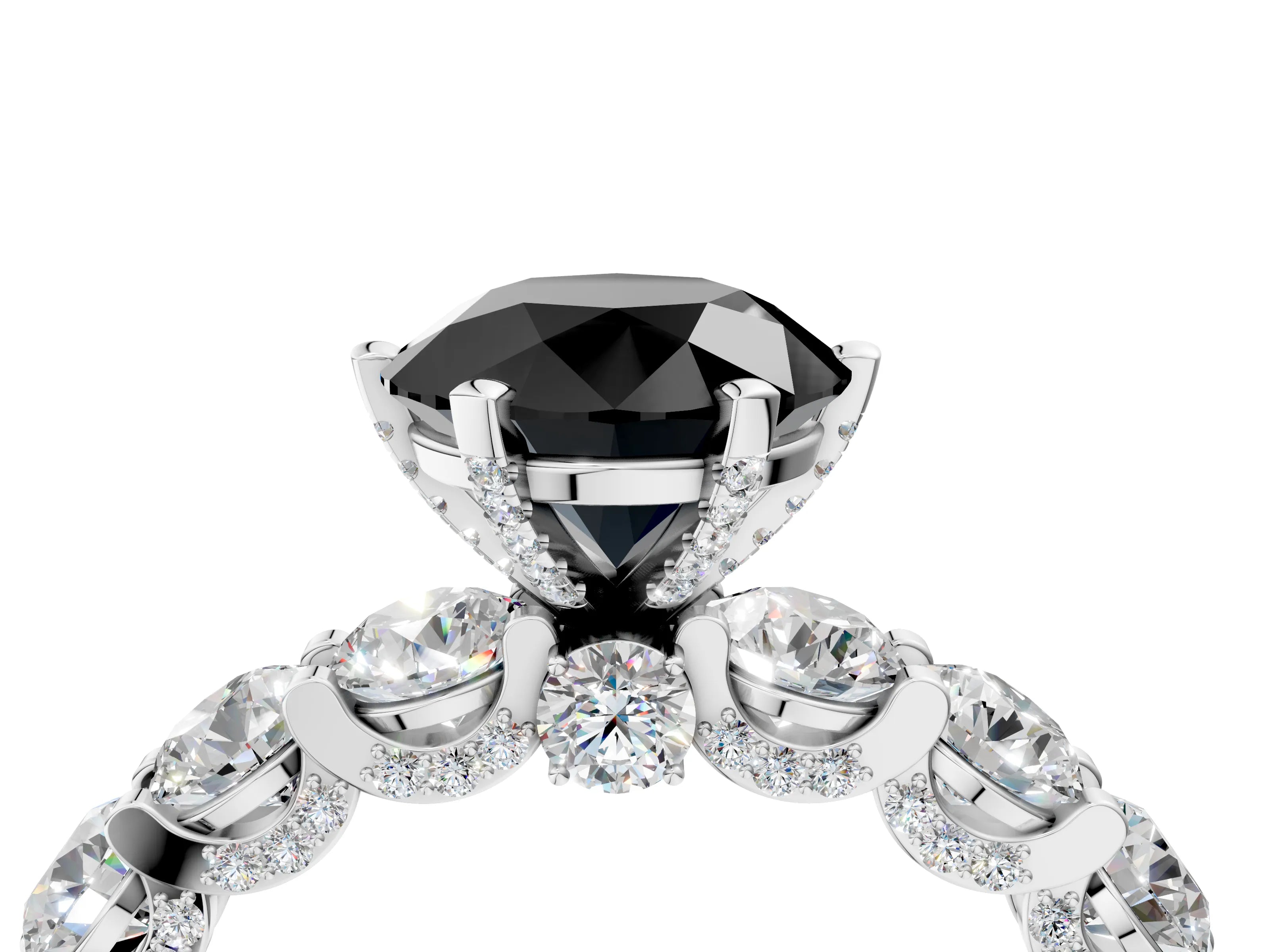 White gold Fancy Black Round Cut Diamond Side Stone Engagement Ring with Four-Prong Setting_40