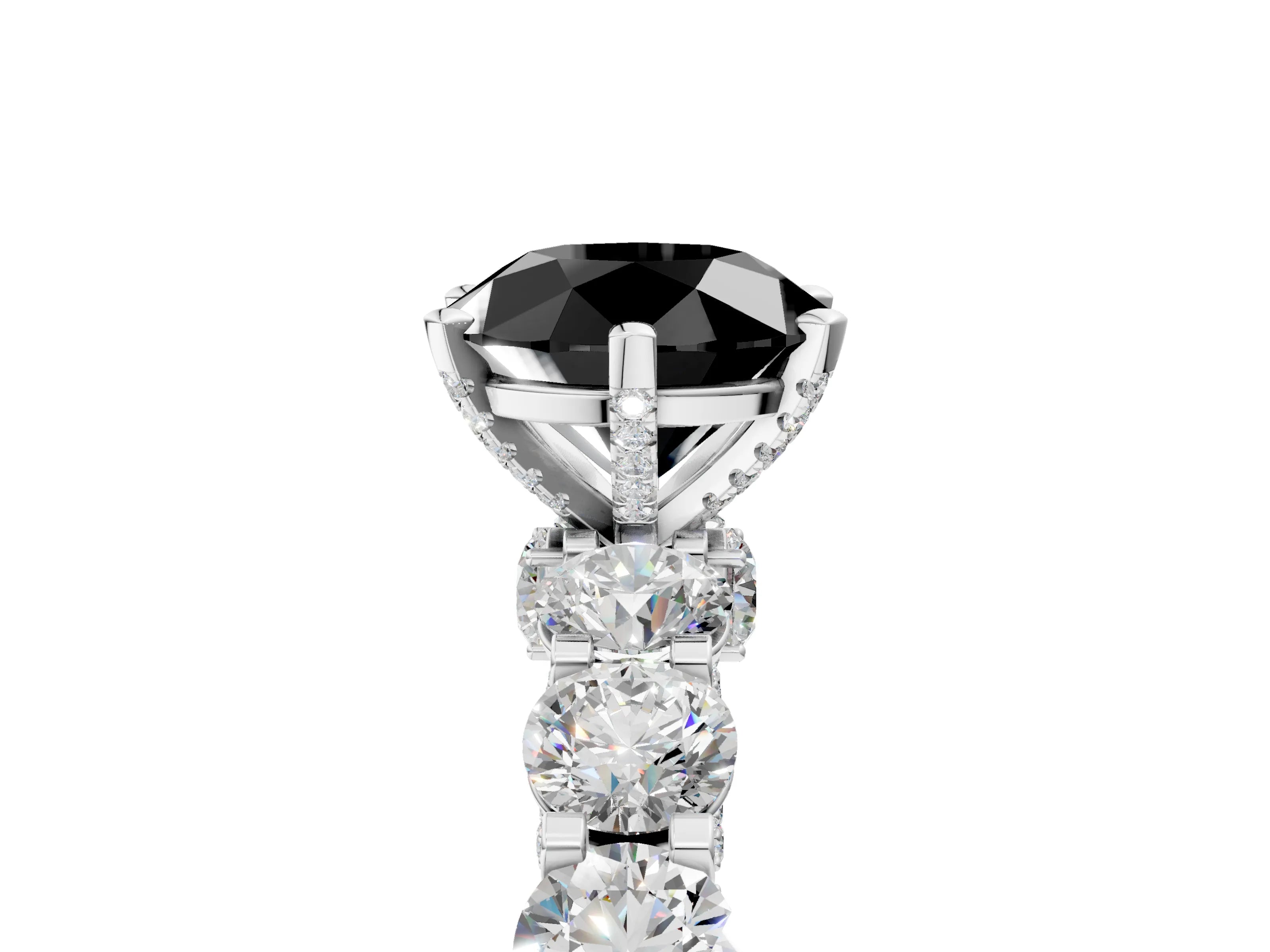 White gold Fancy Black Round Cut Diamond Side Stone Engagement Ring with Four-Prong Setting_41