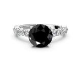White gold Fancy Black Round Cut Diamond Side Stone Solitaire Ring with Round  and Four-Prong Setting_12