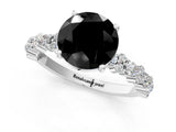 White gold Fancy Black Round Cut Diamond Side Stone Solitaire Ring with Round  and Four-Prong Setting_13