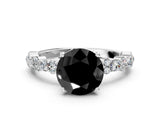 White gold Fancy Black Round Cut Diamond Side Stone Solitaire Ring with Round  and Four-Prong Setting_48