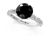 White gold Fancy Black Round Cut Diamond Side Stone Solitaire Ring with Round  and Four-Prong Setting_49
