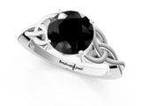 White gold Fancy Black Round Cut Diamond Solitaire Engagement Ring with Celtic Knot Band and Four-Prong Setting_1
