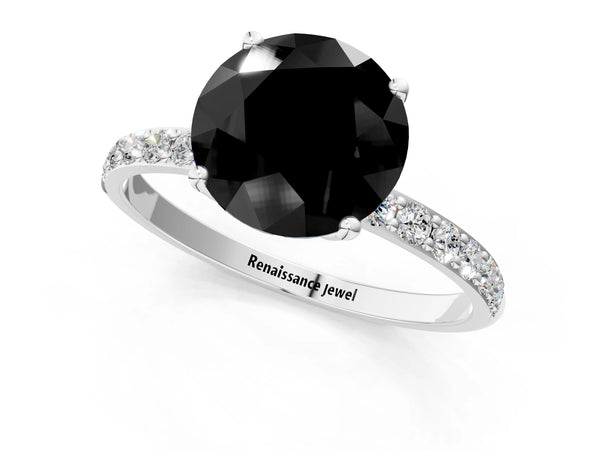 14K White Gold 1.52 Carat D VS1 Round Diamond Solitaire Engagement Ring with Round  Pavé Band and Prong Setting
