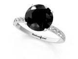 White gold Fancy Black Round Cut Diamond Solitaire Engagement Ring with Pavé Band and Prong Setting_1