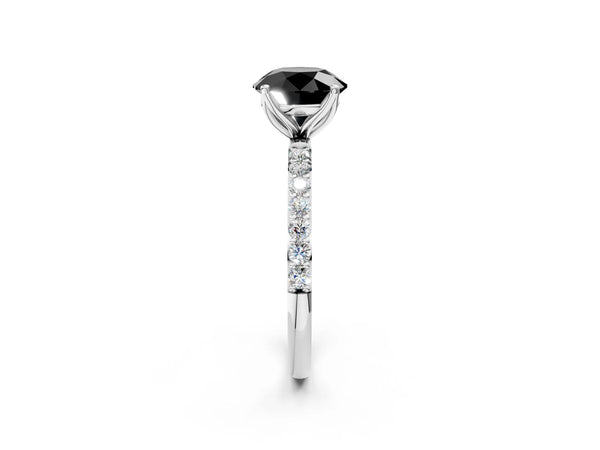 14K White Gold 1.52 Carat D VS1 Round Diamond Solitaire Engagement Ring with Round  Pavé Band and Prong Setting