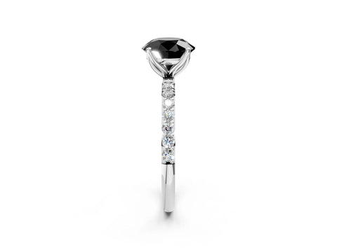 14K White Gold 1.52 Carat D VS1 Round Diamond Solitaire Engagement Ring with Round  Pavé Band and Prong Setting