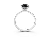 White gold Fancy Black Round Cut Diamond Solitaire Engagement Ring with Pavé Band and Prong Setting_3