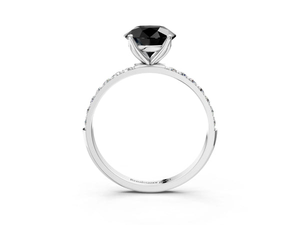 14K White Gold 1.52 Carat D VS1 Round Diamond Solitaire Engagement Ring with Round  Pavé Band and Prong Setting