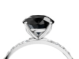 White gold Fancy Black Round Cut Diamond Solitaire Engagement Ring with Pavé Band and Prong Setting_4