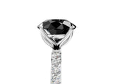 White gold Fancy Black Round Cut Diamond Solitaire Engagement Ring with Pavé Band and Prong Setting_5