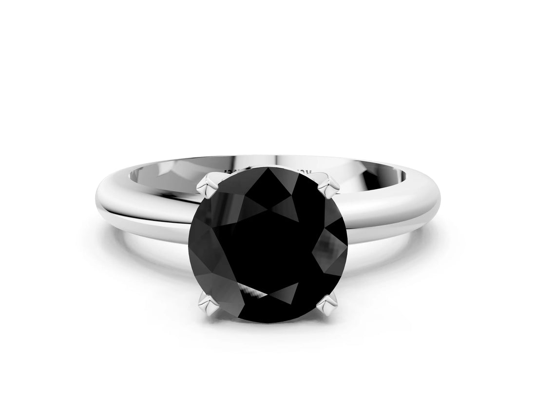 White gold Fancy Black Round Cut Diamond Solitaire Engagement Ring with Round Band and Four-Prong Setting_192