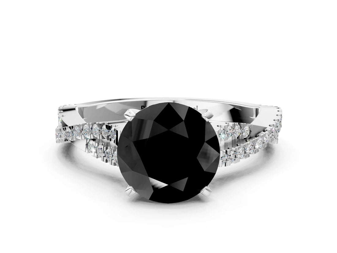 White gold Fancy Black Round Cut Diamond Solitaire Engagement Ring with Twisted Pavé Band and Four-Prong Setting_60