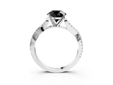 White gold Fancy Black Round Cut Diamond Solitaire Engagement Ring with Twisted Pavé Band and Four-Prong Setting_63