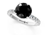 White gold Fancy Black Round Cut Diamond Solitaire Pavé Band with Four-Prong Setting_1