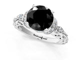 White gold Fancy Black Round Cut Diamond Solitaire Ring with Filigree Band and Four-Prong Setting_13