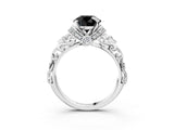 White gold Fancy Black Round Cut Diamond Solitaire Ring with Filigree Band and Four-Prong Setting_15