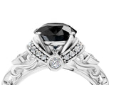 White gold Fancy Black Round Cut Diamond Solitaire Ring with Filigree Band and Four-Prong Setting_16