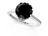 White gold Fancy Black Round Cut Diamond Solitaire Ring with Flower Prong Setting and Classic Band_16