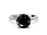 White gold Fancy Black Round Cut Diamond Solitaire Ring with Four-Prong Setting and Pavé Band_15