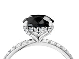 White gold Fancy Black Round Cut Diamond Solitaire Ring with Four-Prong Setting and Pavé Band_19