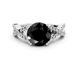 White gold Fancy Black Round Cut Diamond Solitaire Ring with Four-Prong Setting and Twisted Pavé Band_12