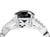 White gold Fancy Black Round Cut Diamond Solitaire Ring with Four-Prong Setting and Twisted Pavé Band_16