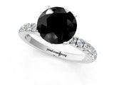 White gold Fancy Black Round Cut Diamond Solitaire Ring with Pavé Accents and Four-Prong Setting_1