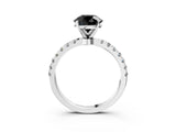 White gold Fancy Black Round Cut Diamond Solitaire Ring with Pavé Accents and Four-Prong Setting_3