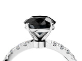 White gold Fancy Black Round Cut Diamond Solitaire Ring with Pavé Accents and Four-Prong Setting_4